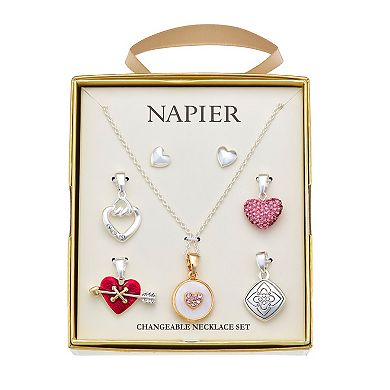 Napier Changeable Heart Necklace & Stud Earring Set