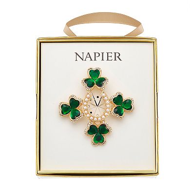 Napier Gold Tone Simulated Crystal Shamrock & Horseshoe Pin