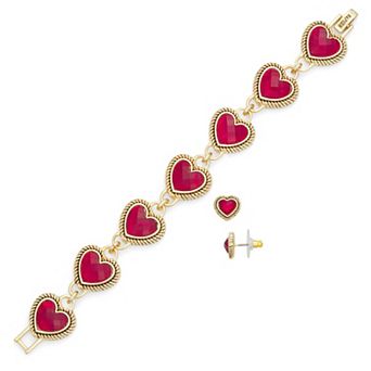 Napier Gold Tone Heart Bracelet & Heart Stud Earrings Set