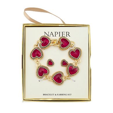 Napier Gold Tone Heart Bracelet & Heart Stud Earrings Set