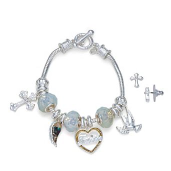 Napier Silver Tone Faith Charm Bracelet & Earring Set