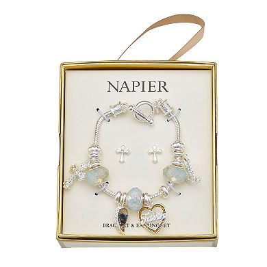 Napier Silver Tone Faith Charm Bracelet & Earring Set