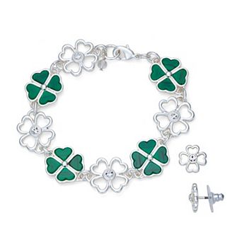 Napier Silver Tone Shamrock Bracelet & Earrings Set