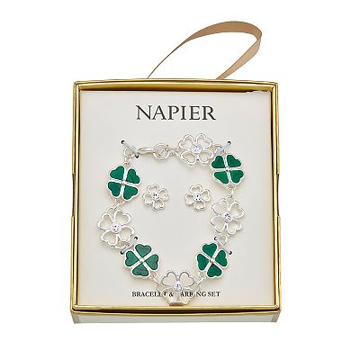 Napier Silver Tone Shamrock Bracelet & Earrings Set