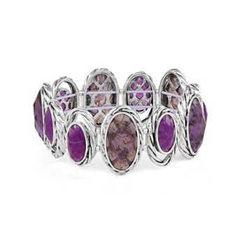 Napier Silver-Tone Purple Moon Simulated Gemstone Stretch Bracelet