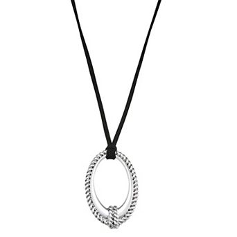Napier Silver-Tone Casually Yours Casual Leather Pendant Necklace