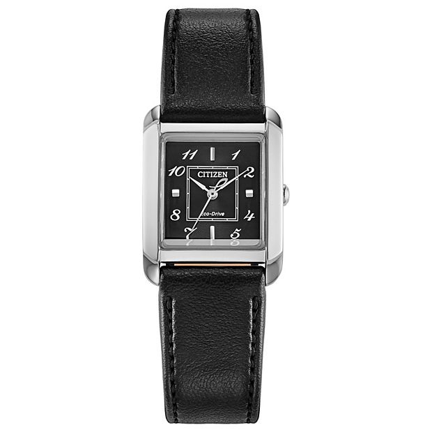 Citizen Womens Eco-Drive Bianca Stainless Square Black Leather