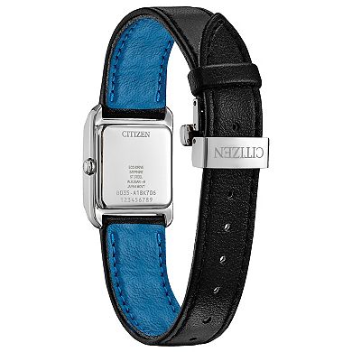 Citizen Womens Eco-Drive Bianca Stainless Square Black Leather Strap Watch - EW5600-01E