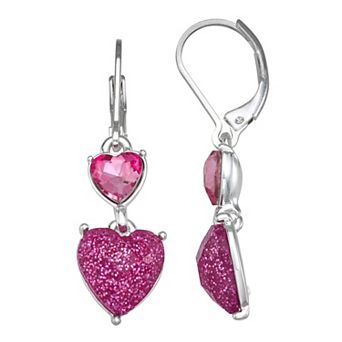 Napier Silver Tone Double Heart Drop Earrings
