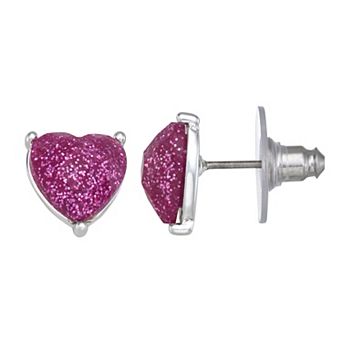 Napier Silver Tone Sparkle Heart Stud Earrings
