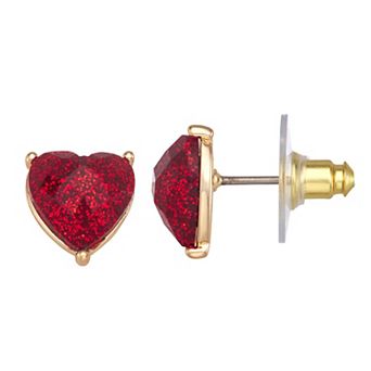 Napier Gold-Tone Sparkle Heart Stud Earrings