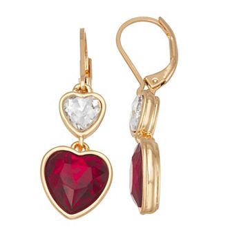 Napier Gold Tone Double Heart Drop Earrings