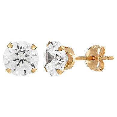Everlasting Gold 10k Gold Oval Hoop & Cubic Zirconia Stud Earrings Set