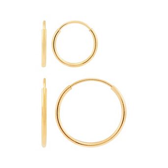 Everlasting Gold 2-Pair 10k Gold Endless Hoop Earrings Set