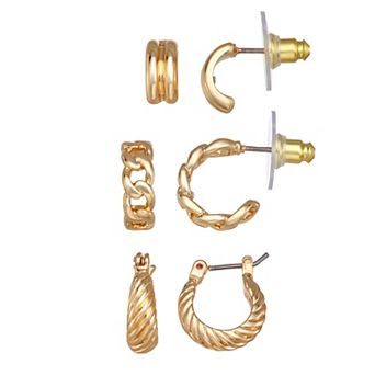 Napier 3-Pair Gold-Tone Hoop Earrings Set