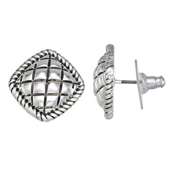Napier Silver-Tone Quilted Texture Stud Earrings