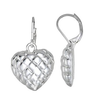 Napier Silver-Tone Quilted Heart Drop Earrings