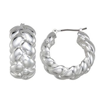 Napier Silver-Tone Quilted Texture Hoop Earrings