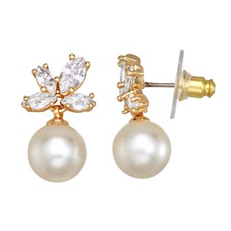 Napier Gold-Tone Crystal & Simulated Pearl Drop Earrings
