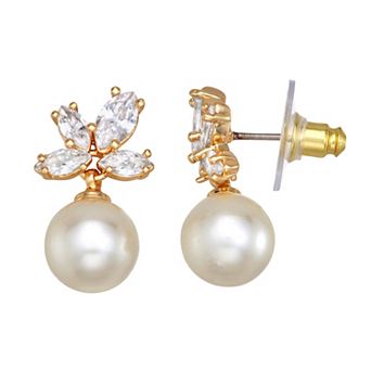 Napier Gold-Tone Crystal & Simulated Pearl Drop Earrings