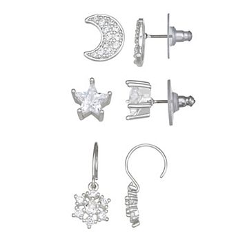 Napier 3-Pair Silver-Tone Cubic Zirconia Earings Set