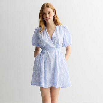 Women's Taylor Jacquard Puff Sleeve Surplice Dress