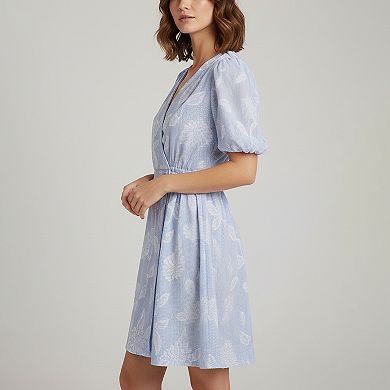 Women's Taylor Jacquard Puff Sleeve Surplice Dress