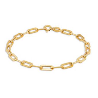 Everlasting Silver 18k Gold Plated Solid Paper Clip Chain Bracelet