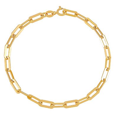 Everlasting Silver 18k Gold Plated Solid Paper Clip Chain Bracelet