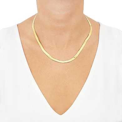 Everlasting Silver 14k Gold Plated 5.4 mm Solid Herringbone Chain Necklace
