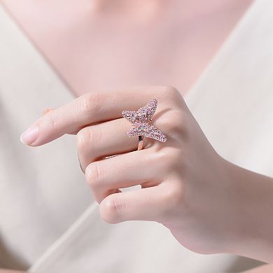18k Rose Gold over Sterling Silver Multi Color Cubic Zirconia Butterfly Ring