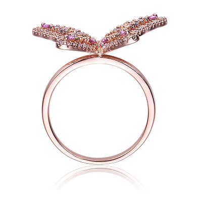 18k Rose Gold over Sterling Silver Multi Color Cubic Zirconia Butterfly Ring