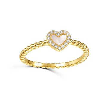 14k Gold over Sterling Silver Mother-of-Pearl & Cubic Zirconia Beaded Band Promise Stacking Ring