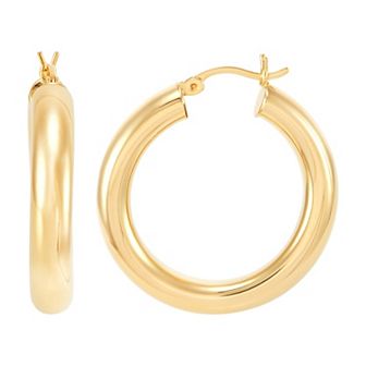 Everlasting Silver 24k Gold Over Silver Polished Tube Hoop Earrings