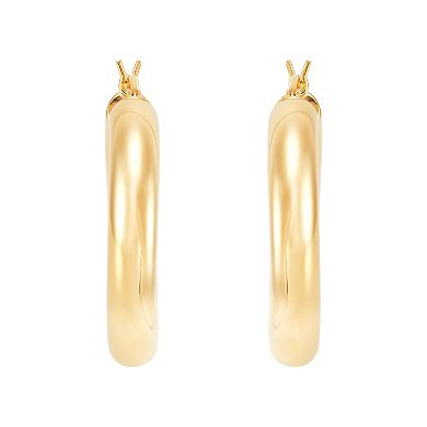 Everlasting Silver 24k Gold Over Silver Polished Tube Hoop Earrings