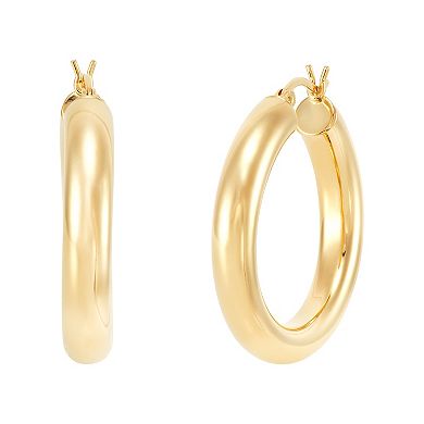 Everlasting Silver 24k Gold Over Silver Polished Tube Hoop Earrings