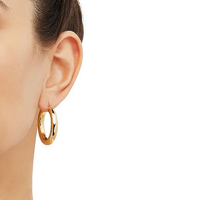 Everlasting Silver 24k Gold Over Silver Polished Tube Hoop Earrings