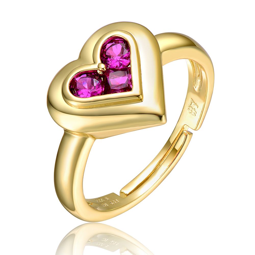 14k Gold over Sterling Silver Cubic Zirconia Cluster Heart Halo Promise ...