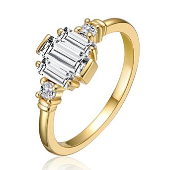 14k Gold over Sterling Silver Clear Cubic Zirconia Cocktail Ring