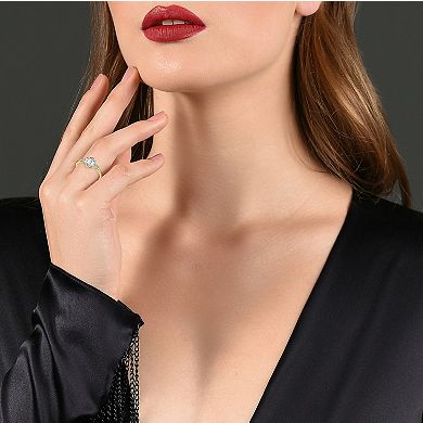 14k Gold over Sterling Silver Clear Cubic Zirconia Cocktail Ring