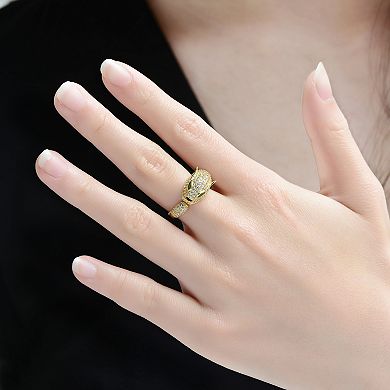 Sterling Silver Panther Head Cubic Zirconia Open Band Ring