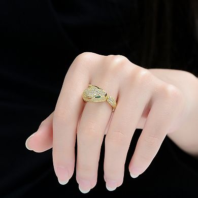 Sterling Silver Panther Head Cubic Zirconia Open Band Ring
