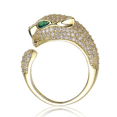 Sterling Silver Panther Head Cubic Zirconia Open Band Ring