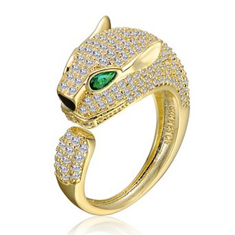Sterling Silver Panther Head Cubic Zirconia Open Band Ring