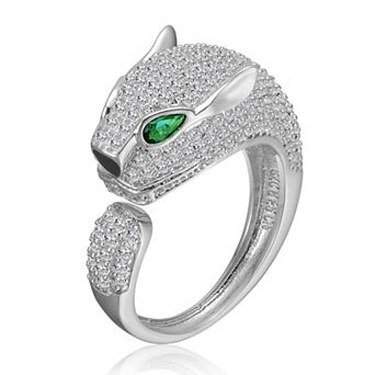Sterling Silver Panther Head Cubic Zirconia Open Band Ring