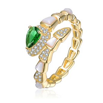 14k Gold over Sterling Silver Mother-of-Pearl & Multi Color Cubic Zirconia Bypass Ring