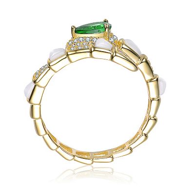 14k Gold over Sterling Silver Mother-of-Pearl & Multi Color Cubic Zirconia Bypass Ring