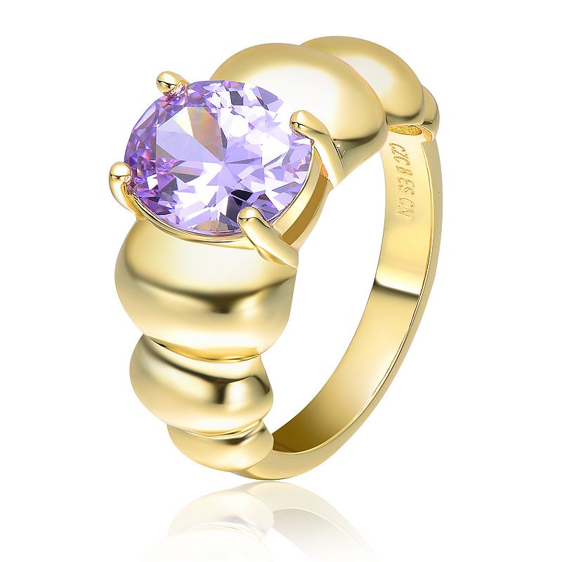 14k Gold over Sterling Silver Purple Cubic Zirconia Cocktail Ring, Women's, Size: 6, Gold Tone