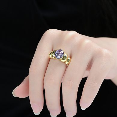 14k Gold over Sterling Silver Purple Cubic Zirconia Cocktail Ring