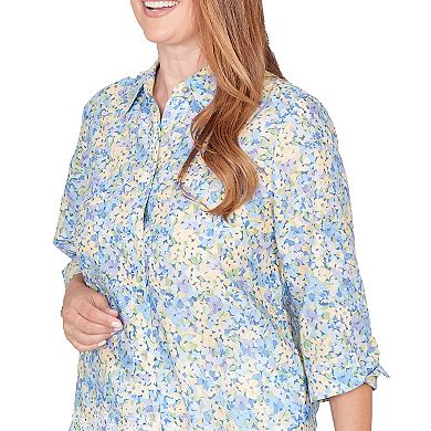 Petite Alfred Dunner Embroidered Floral Border Button-Down Top